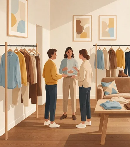 Équipe de la boutique à l’écoute de ses clients